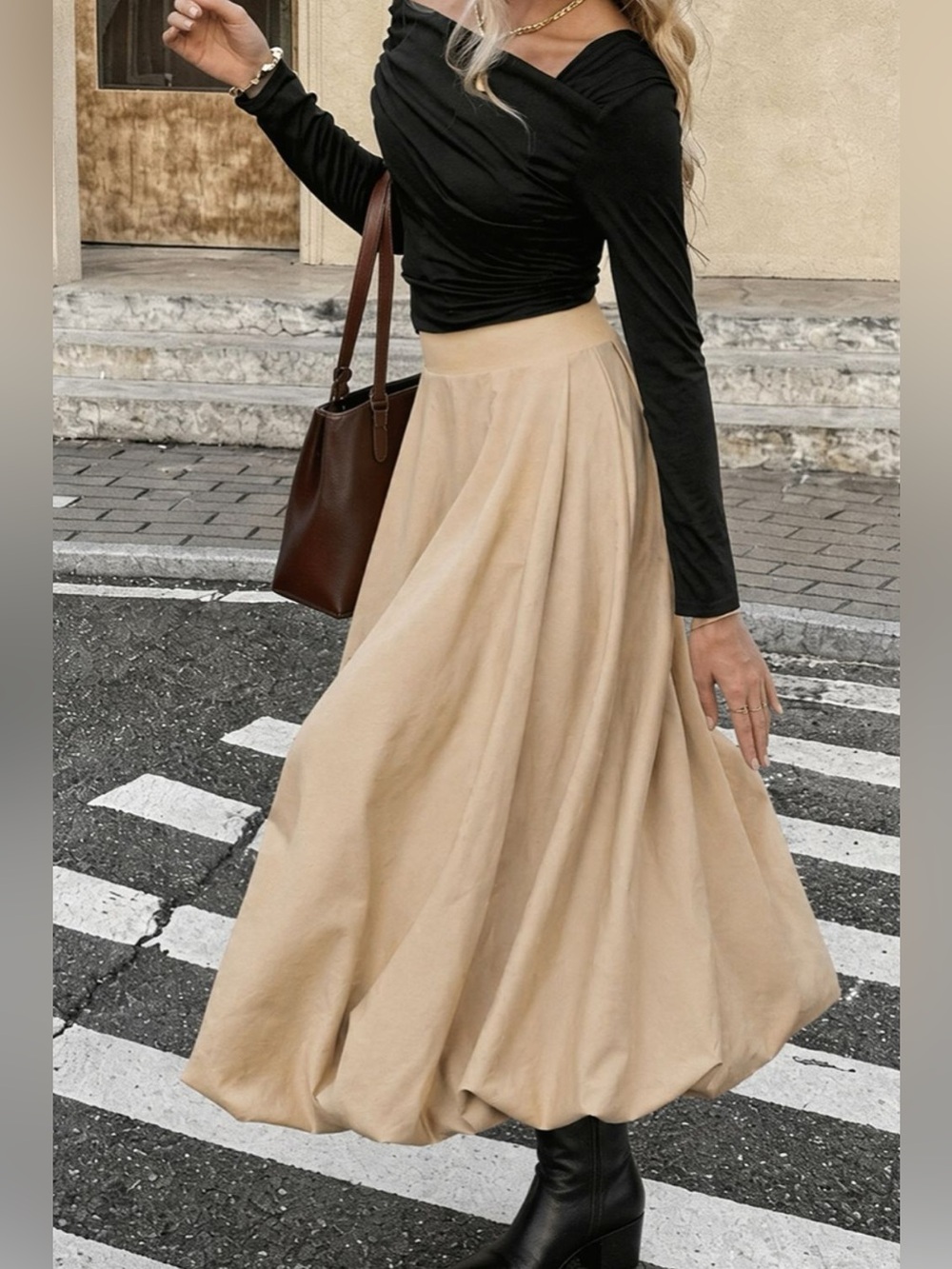 High-Waisted A-Line Midi Skirt